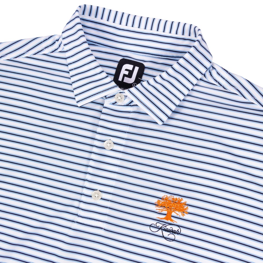FootJoy Kiawah Island Golf Polo Mens Large Blue White Striped Polyester Spandex